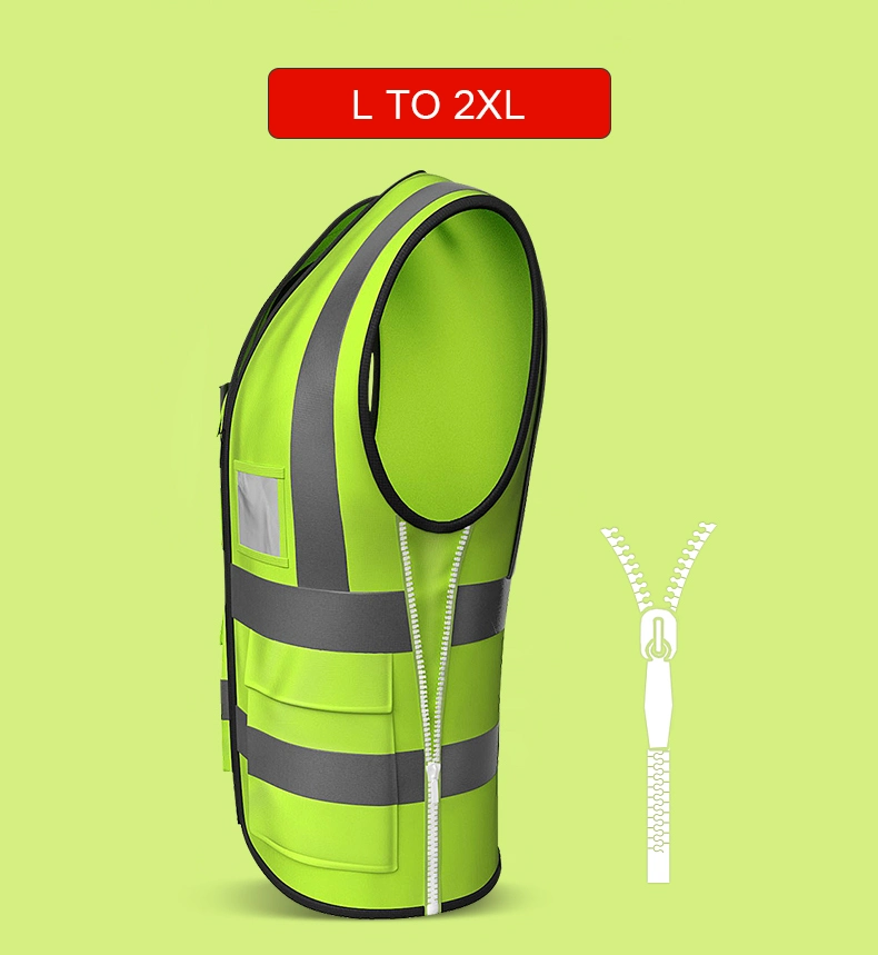 Men/Women Adjustable Reflective Safety Vest Front Zipper High Visibility Workwear with Pockets