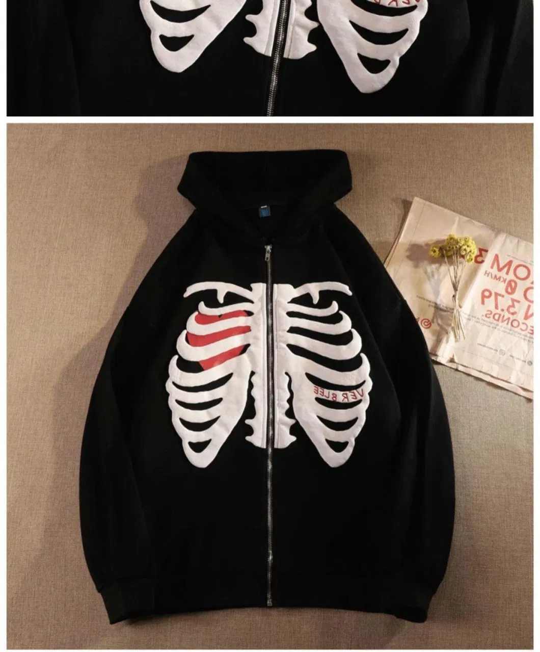 2023 New Design Fashion Skeleton Factory Customize Loose and Thin Long Sleeved Coat in Autumn and Winter Cheap Hoodies