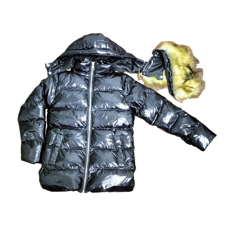 Kid&prime; S Winter Hooded Long Style Shine/High Bright Black Padded/Quilted Coat Down Jacket Boy/Girl Fashion Light Weight Puffer Jacket with Detachable Hood