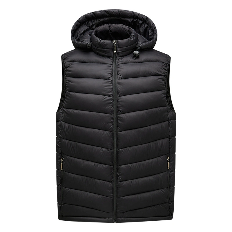 Men&prime;s Down Cotton Vest Jacket with Detachable Hat and Sleeveless Vest Jacket