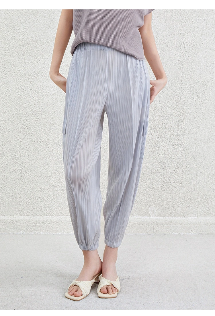 Straight Pleated Wide-Leg Pants for Women Spring and Summer Thin High-Waisted Nine-Point Casual Pants