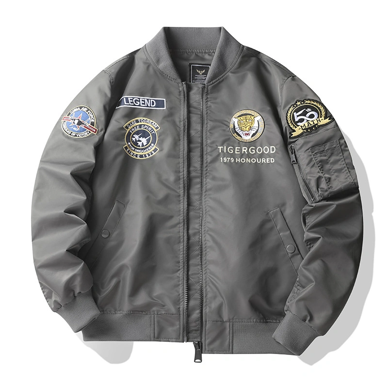 Custom Embroidery Logo Men&prime;s Windbreaker Outerwear Jackets Plus Size Badge Patch Winter Vintage Polyester Waterproof Oversized Bomber Jacket