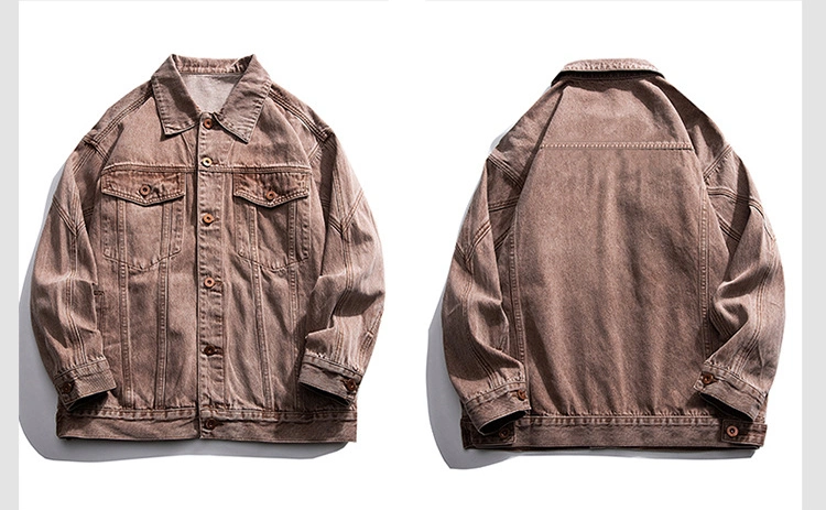 Vintage Brown Denim Jacket Men High Quality Windbreaker Shirt Loose Style Jacket