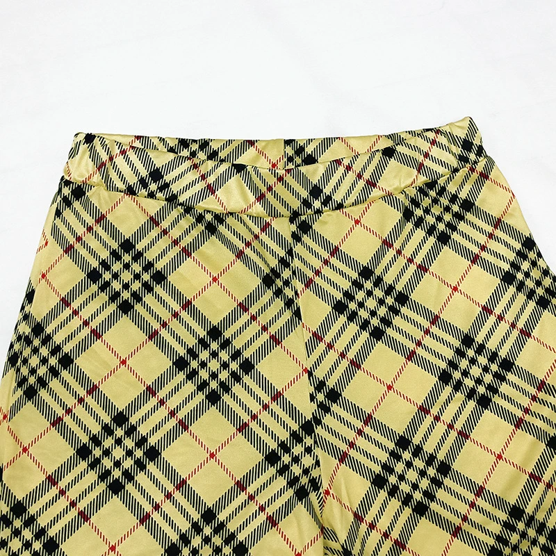 New Fashionable Leisure High Waist Plaid Print Flare Pants