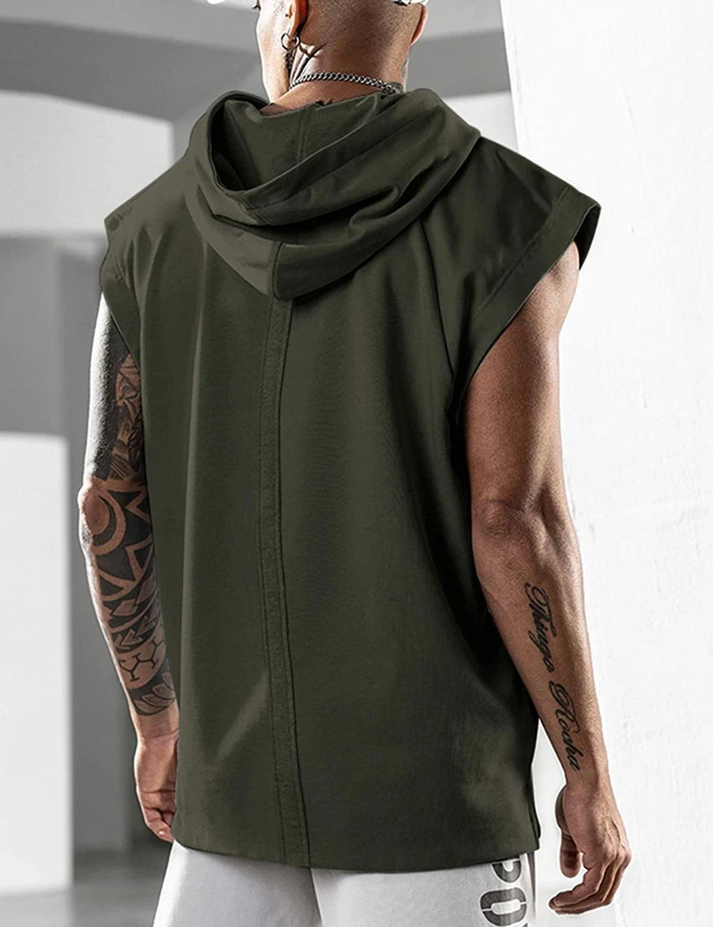 Low MOQ Custom Polyester Fitness Bodybuilding Sports Gym Oversized Men Streetwear Sleeveless Workout Hoodie Pullover Sweatshirt