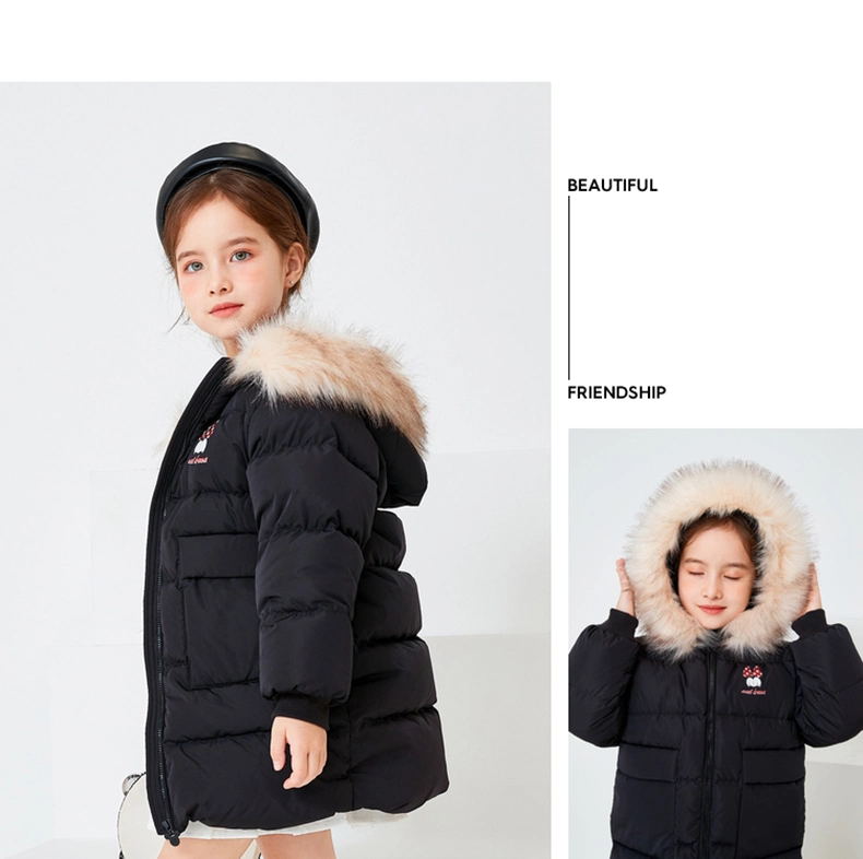 Children Faux Fur Collar Down Winter Long Casacas Jacket Kids Parka