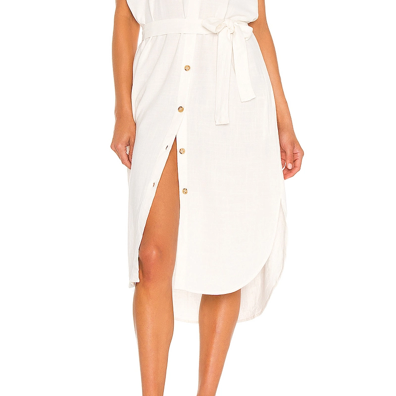 Women MIDI Dress Summer White Button Down Shirt Dresses Casual Linen Dress Women