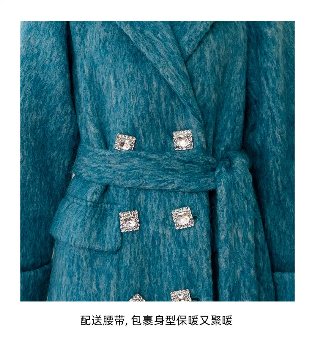 Nnr High Quality Winter Long Blue Wool Fur Coat Women