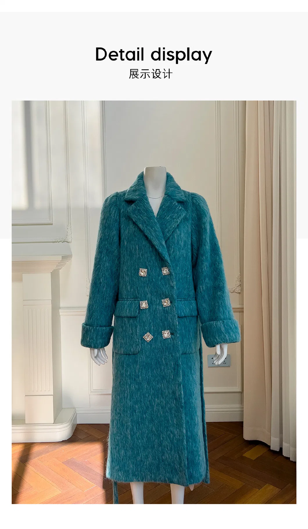 Nnr High Quality Winter Long Blue Wool Fur Coat Women