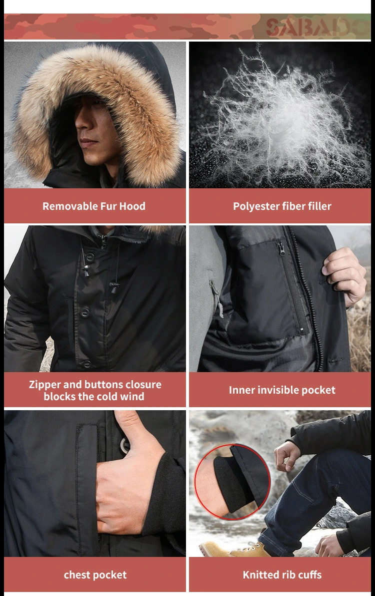 Sabado Outdoor Windproof Military Coats Custom Long Puffer Winter Mens Tactical Down Jacket