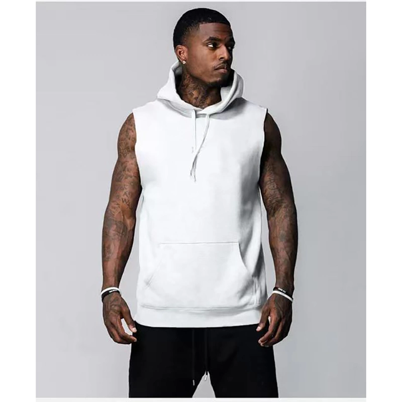 Cheap Wholesale Pull Over Custom Print Embroidery Private Label 320 GSM Fashion Summer Mens Blank Sleeveless Hoodie Shirt Men