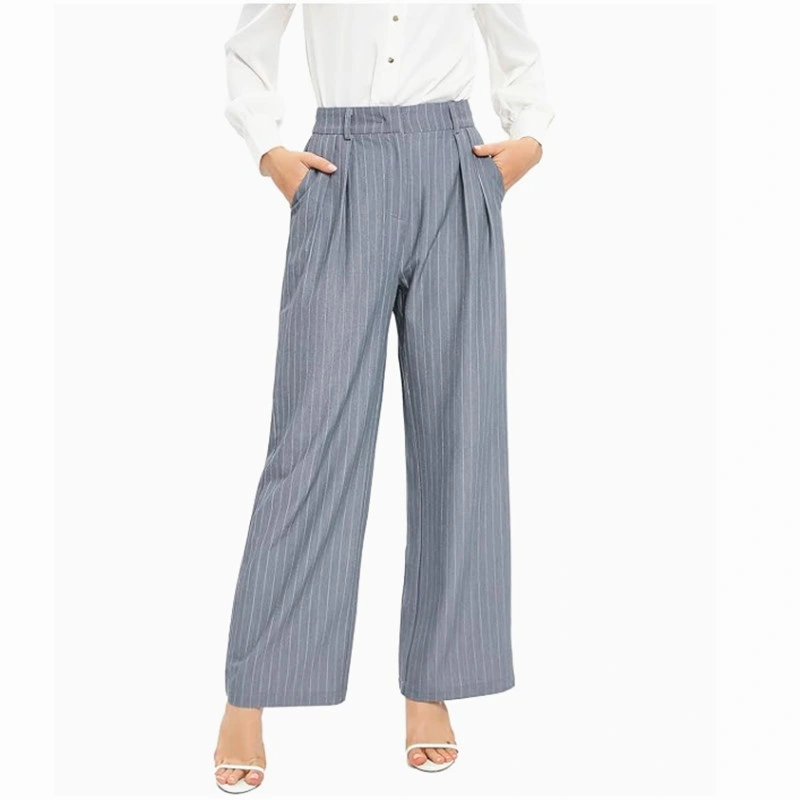 Women&prime;s Casual Vertical Striped High Waisted Wide Leg Pants