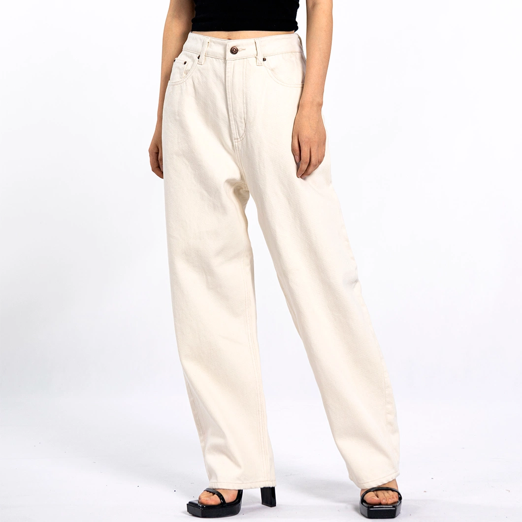 Women&prime;s High Waisted Loose Wide Leg White Jean Pants