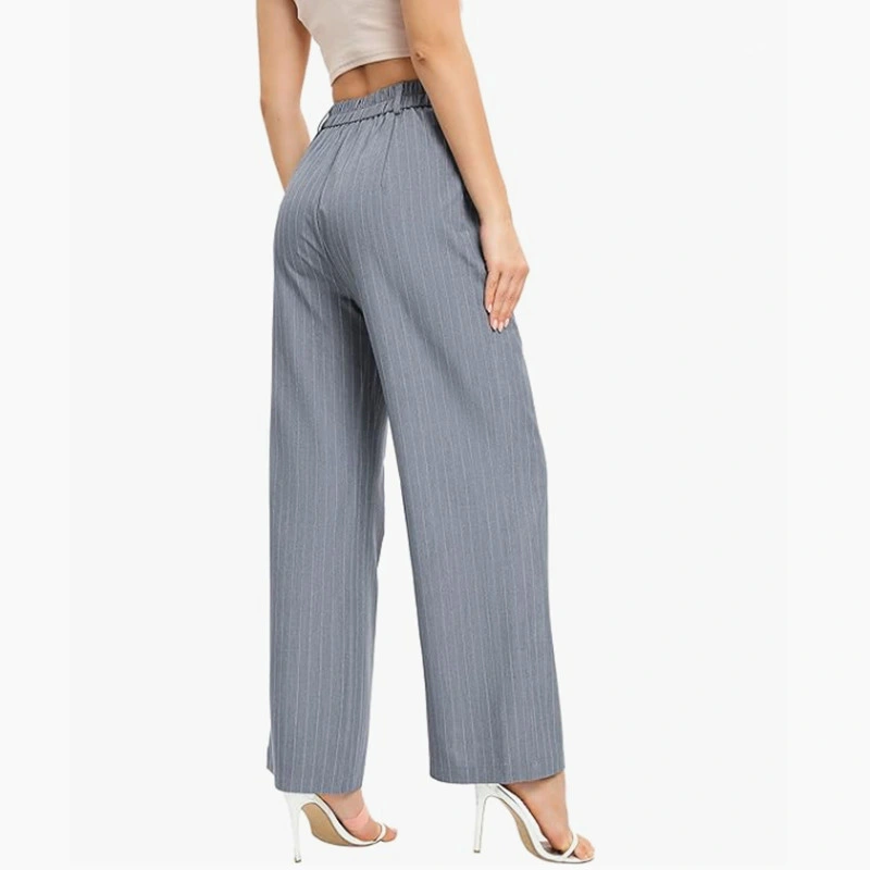 Women&prime;s Casual Vertical Striped High Waisted Wide Leg Pants