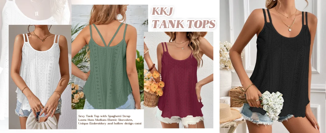 Womens Fashion Tank Tops Eyelet Embroidery Sleeveless Camisole Scoop Neck Loose Casual 2024 Summer Clothes Flowy Shirts