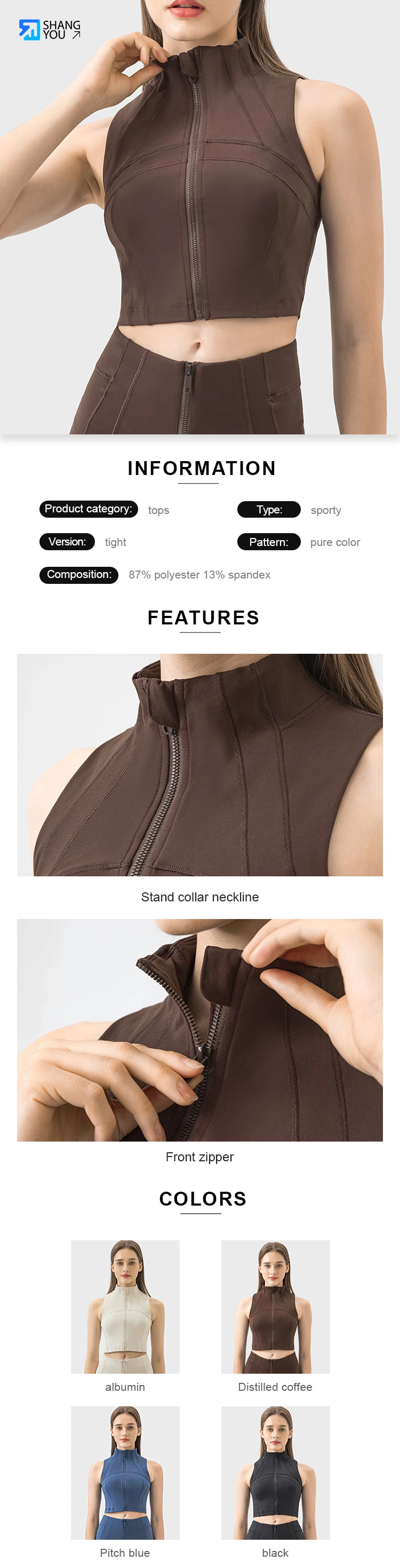 New Fashion Sleeveless Free Matching Zip Slimming Commuting Ahtleisure Quick Dry Sexy Jacket Vest for Women