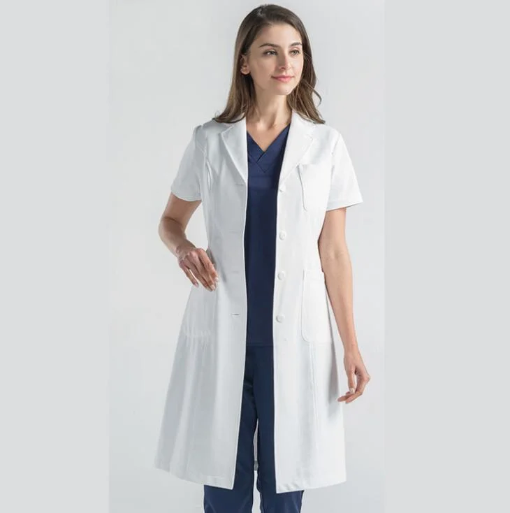 Unisex Long Sleeve White Lab Coat Men Women Lapel Collar Button Down Doctor Blouse with Pockets Doctor Nurse Uniform