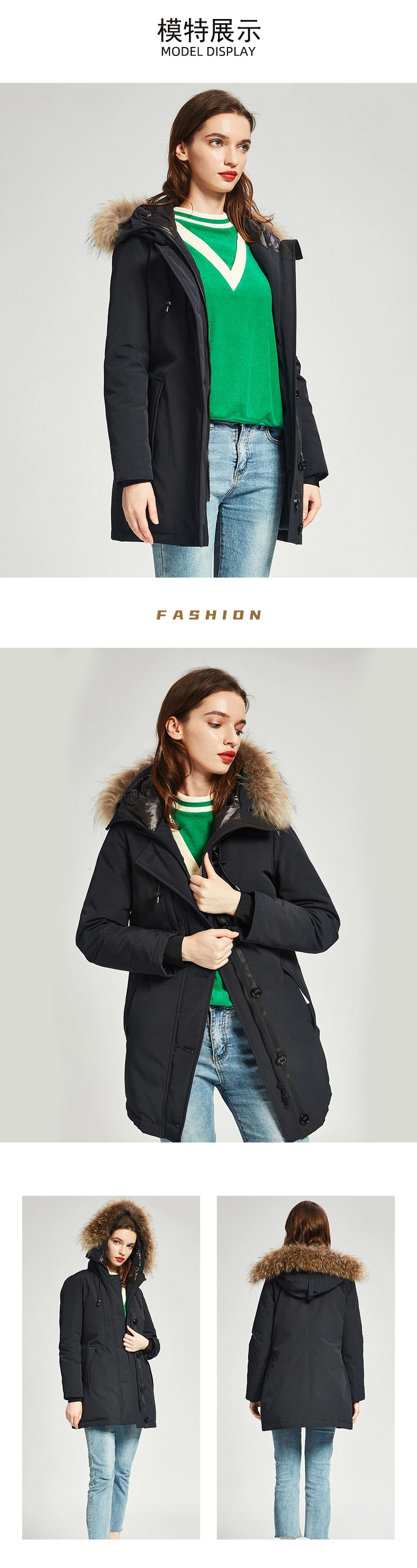 Winter Parka Puffer Down Jacket for Women with Fur Hood