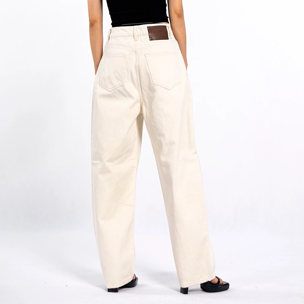 Women&prime;s High Waisted Loose Wide Leg White Jean Pants