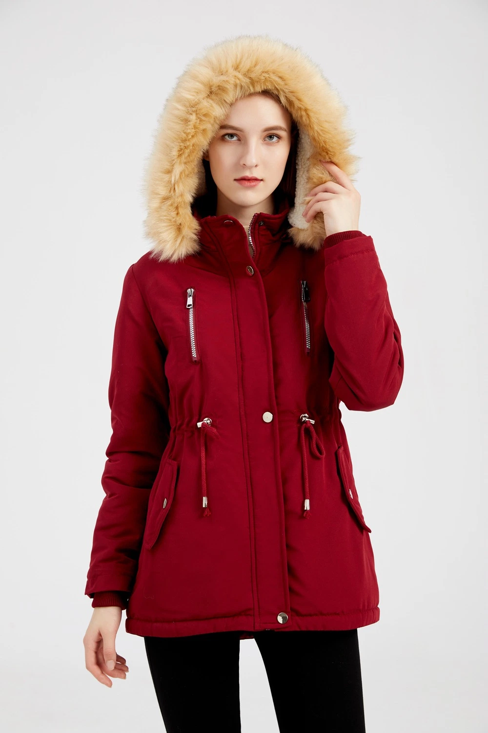 Womens Thick Velvet Winter Jackets Coat Women Detachable Hoody Fleece Winter Jacket