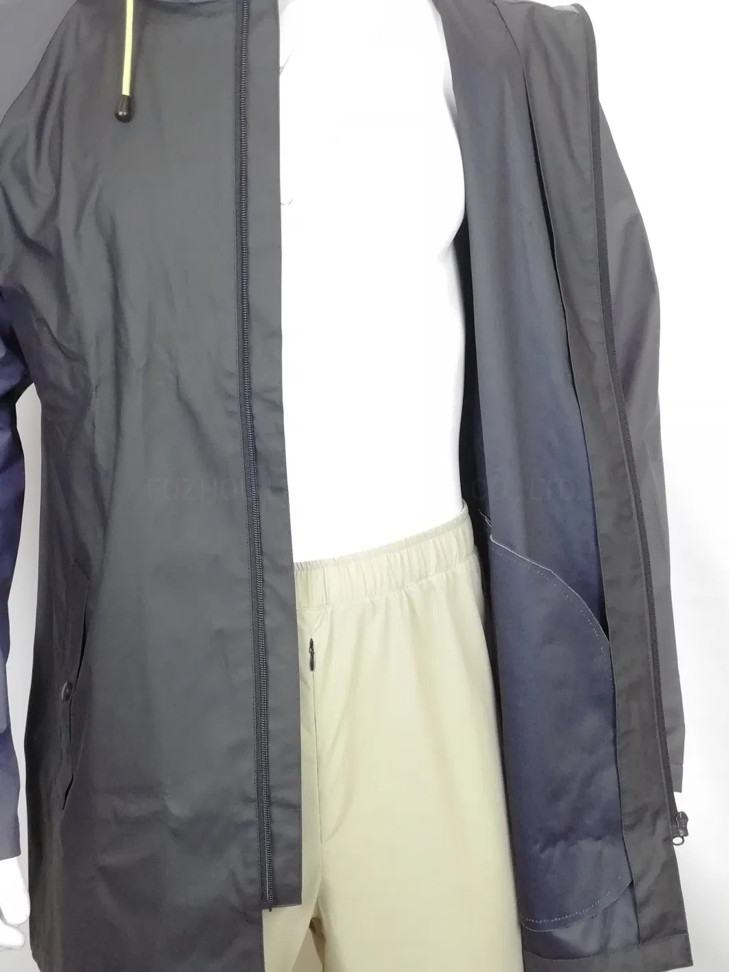 Men Fashion PU Materials Waterproof MID-Length Rain Jacket Rainwear