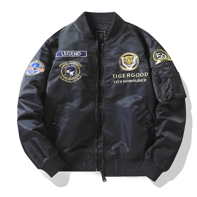 Custom Embroidery Logo Men&prime;s Windbreaker Outerwear Jackets Plus Size Badge Patch Winter Vintage Polyester Waterproof Oversized Bomber Jacket