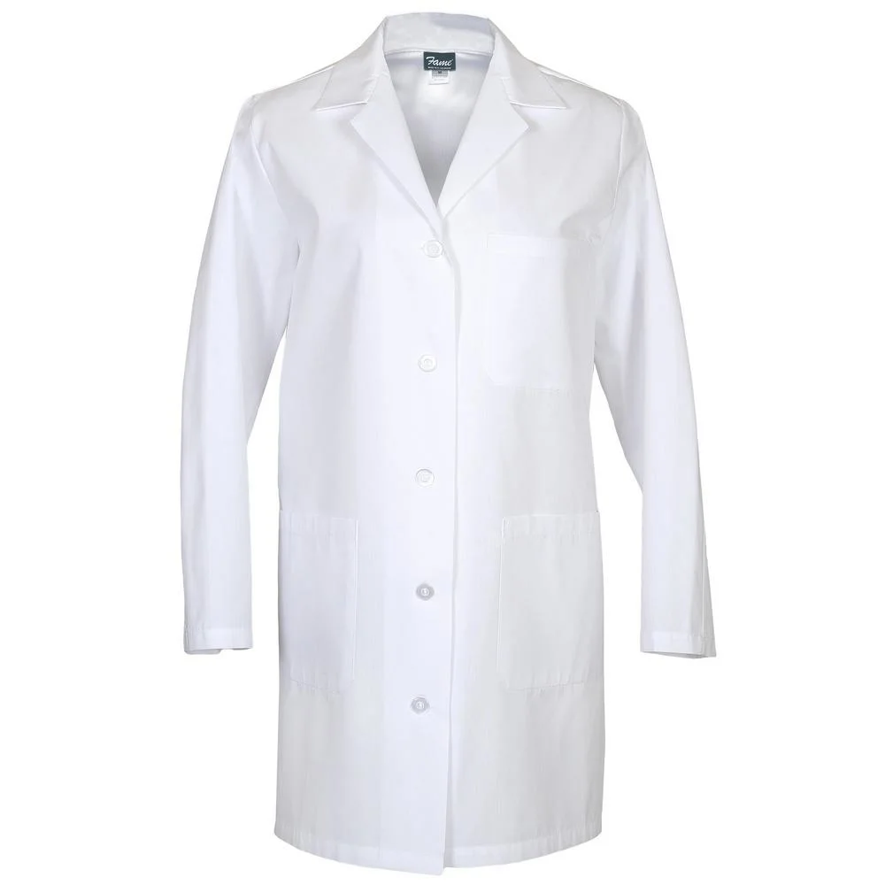 Unisex Long Sleeve White Lab Coat Men Women Lapel Collar Button Down Doctor Blouse with Pockets Doctor Nurse Uniform