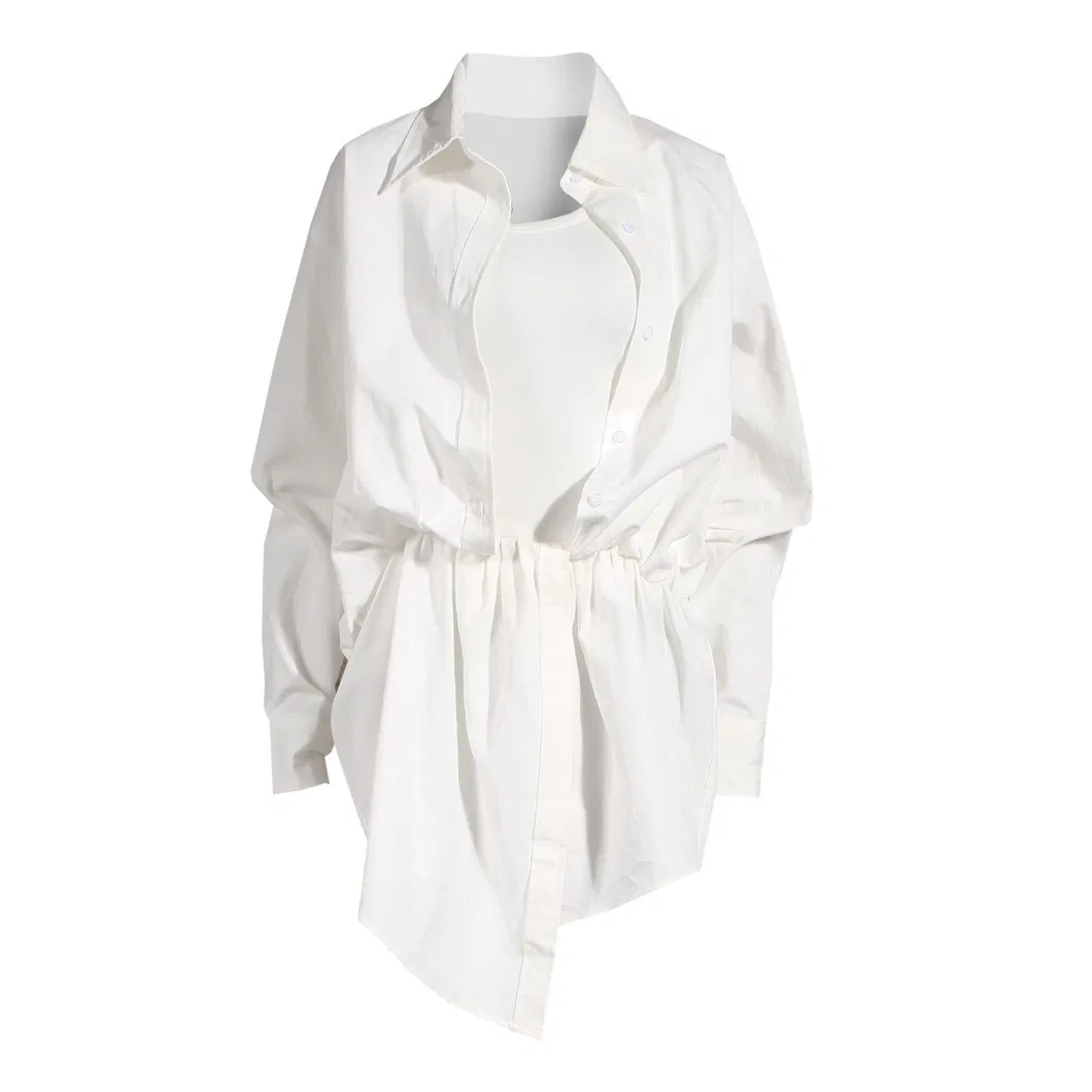 Women&prime;s Shirt Dress White Personality Suspender Shirt Dress Female 2023 Spring and Summer New Niche MID-Length Casual Dress