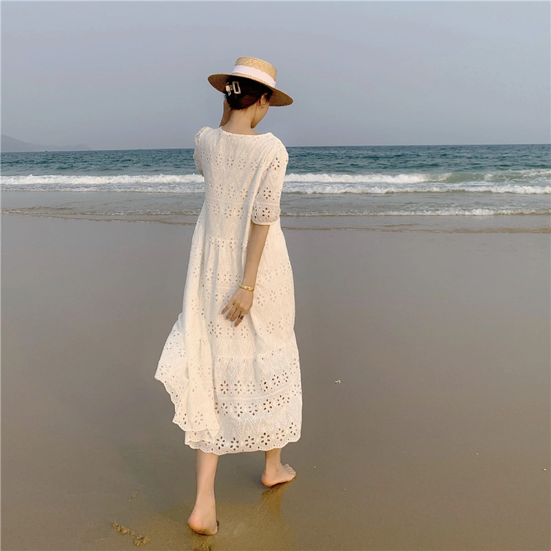 Boho Dress Casual Clothes Women Fashion Elegant White Cotton Shirt Dress