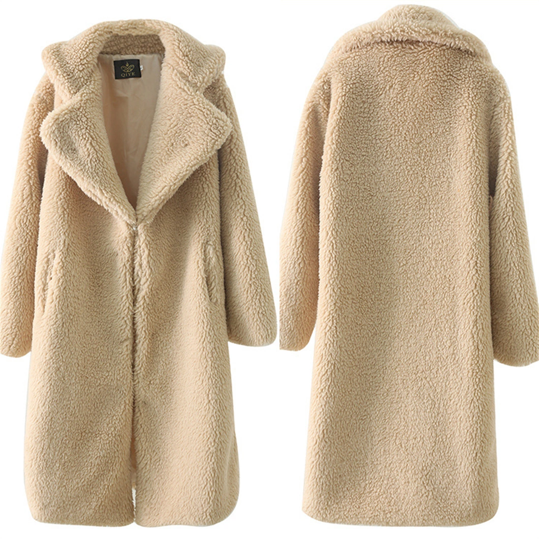 Imitation Lamb Wool Lapel Apricot Jacket Winter Plus Size Women Fashion Long Multicolour Faux Fur Coat S-8XL