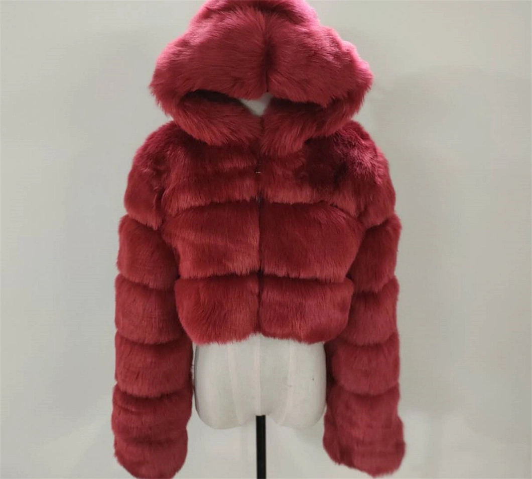 Hot Sells Winter 2022 Women Fashion Fleece Thick Multicolor Faux Fur Coat Jacket Warm Hooded Solid Green Color Plus Size Overcoat Fur Jacket