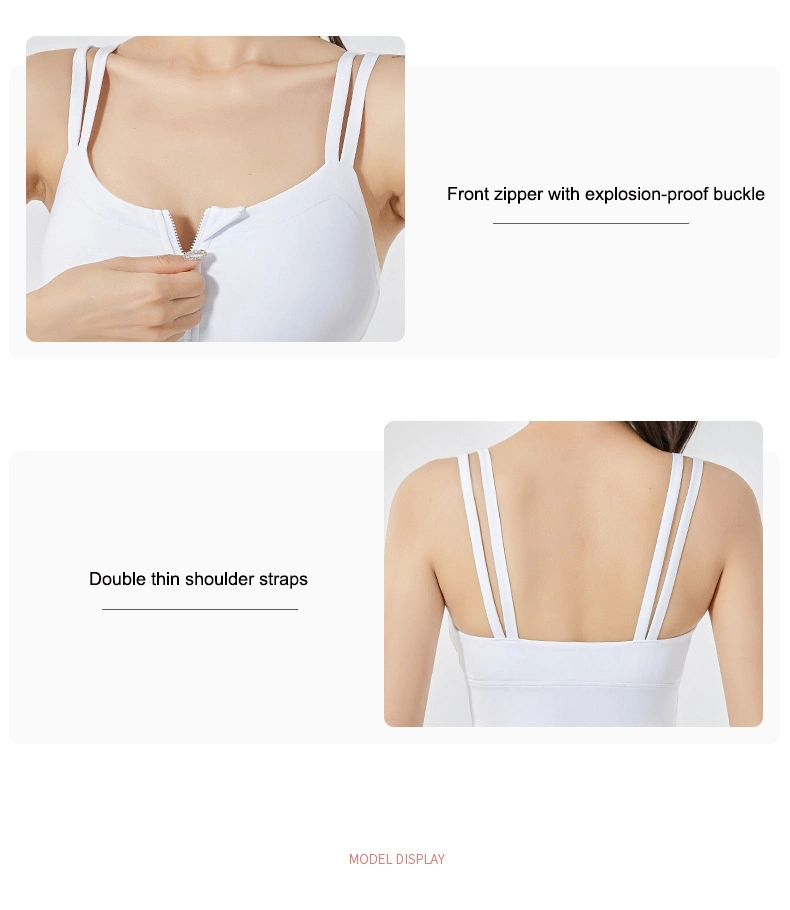 Women Sports Bras Crop Top Yoga Vest Front Zipper Shockproof Fitness Athletic Brassiere