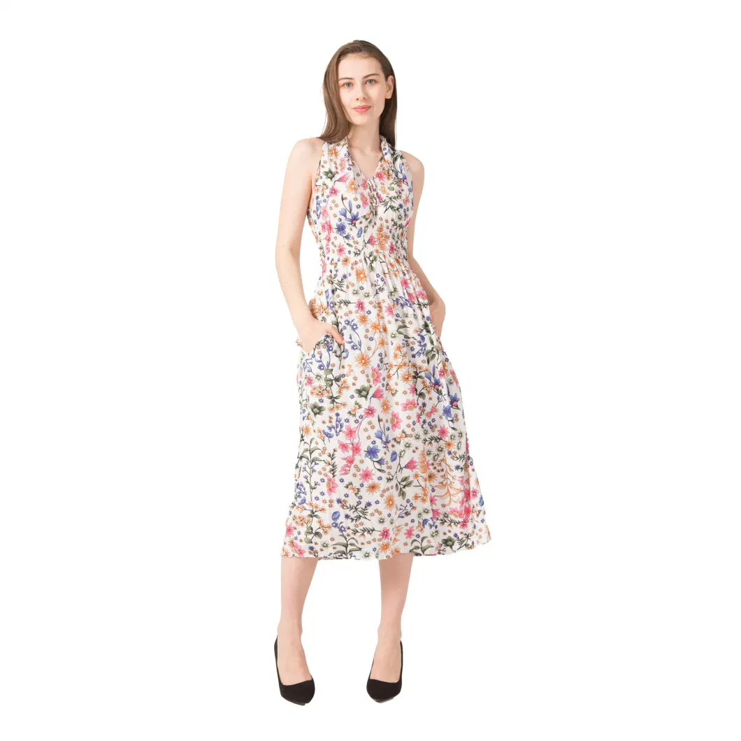 Ladies Elegant Vintage Customized Pattern Sleeveless Floral Dresses Women for Summer