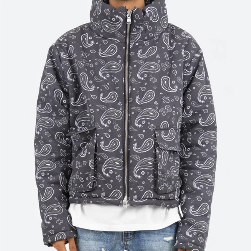 Lulusen Custom Vintage Wash Paisley Man Cropped Printed Winter Jacket Men&prime;s Down Coat