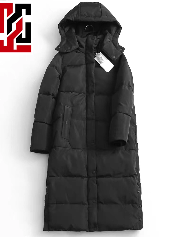 2022 OEM Cheap Down Jacket Logo Custom Black Women Unisex Cropped Winter Down Puffer with Hood