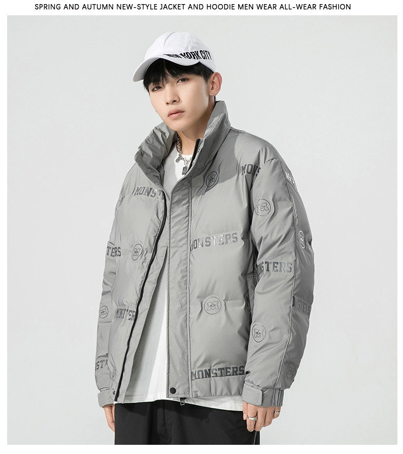 OEM Custom Fashion Brand Men&prime;s Strand Collar Winter Padded Printing Jacket Long Sleeve Zipper Thick Down Jacket Foam Coat