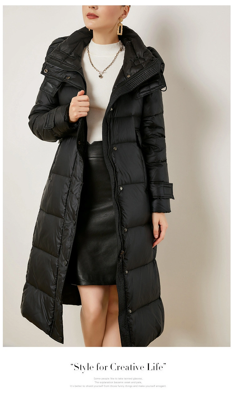 Down Jacket Women&prime;s Long New Winter White Duck Down Coat Slim Fit and Elongated Warm Down Jacket