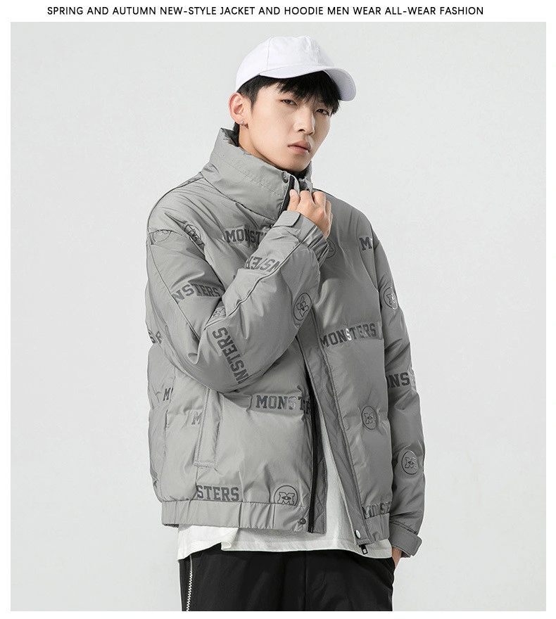 OEM Custom Fashion Brand Men&prime;s Strand Collar Winter Padded Printing Jacket Long Sleeve Zipper Thick Down Jacket Foam Coat