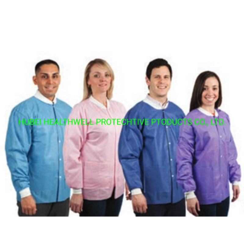 Disposable Non Woven Long Sleeve Protective Lab Coat with Collar