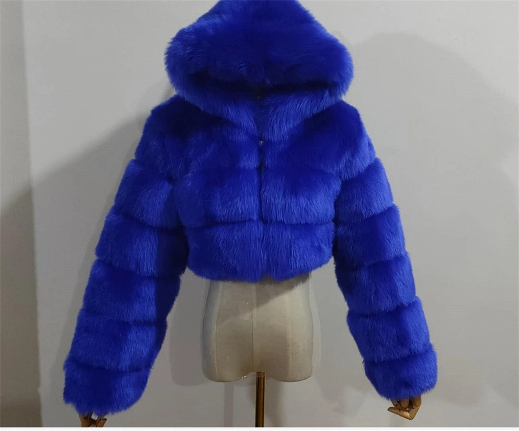 Hot Sells Winter 2022 Women Fashion Fleece Thick Multicolor Faux Fur Coat Jacket Warm Hooded Solid Green Color Plus Size Overcoat Fur Jacket