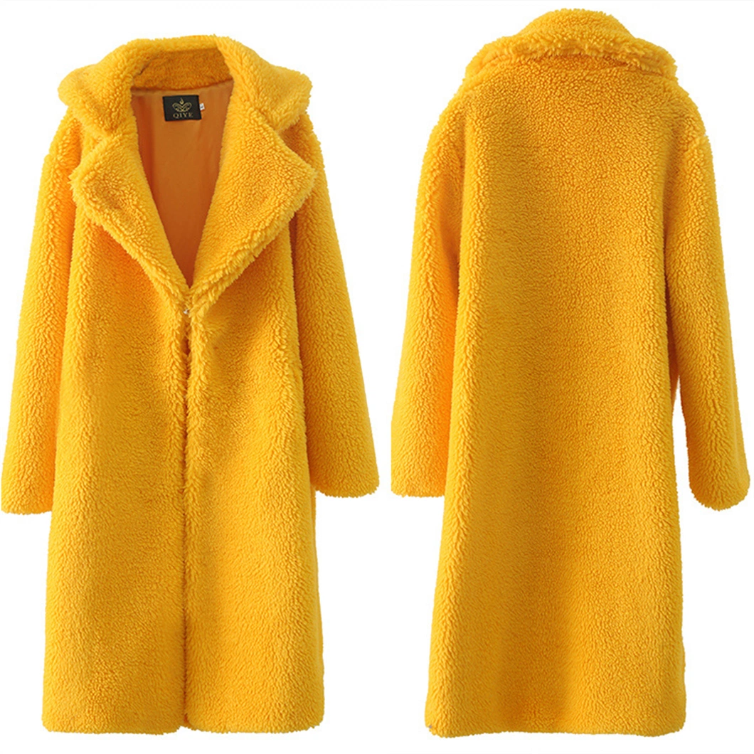 Imitation Lamb Wool Lapel Apricot Jacket Winter Plus Size Women Fashion Long Multicolour Faux Fur Coat S-8XL