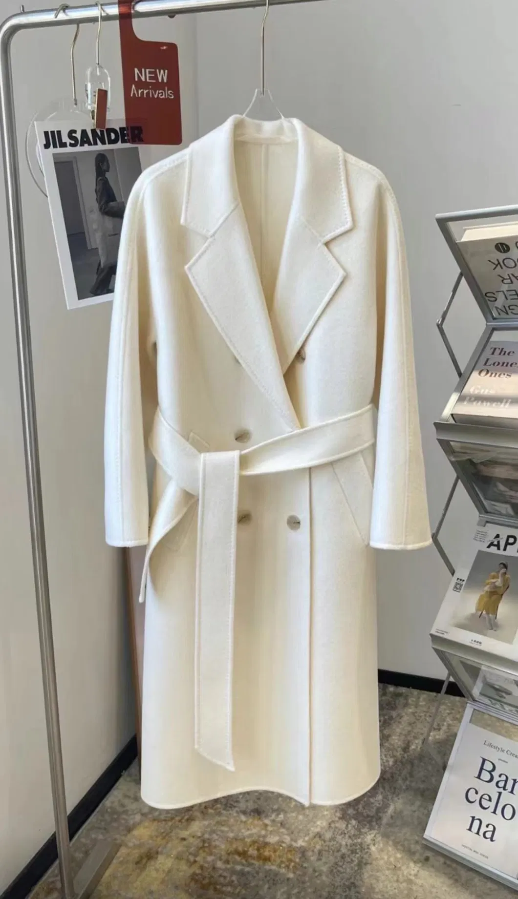Fashion Long Sleeves Plain Soild Color Belt Long Trench Overcoat Custom Logo Luxury Warm Women Winter Cashmere and Wool Coat