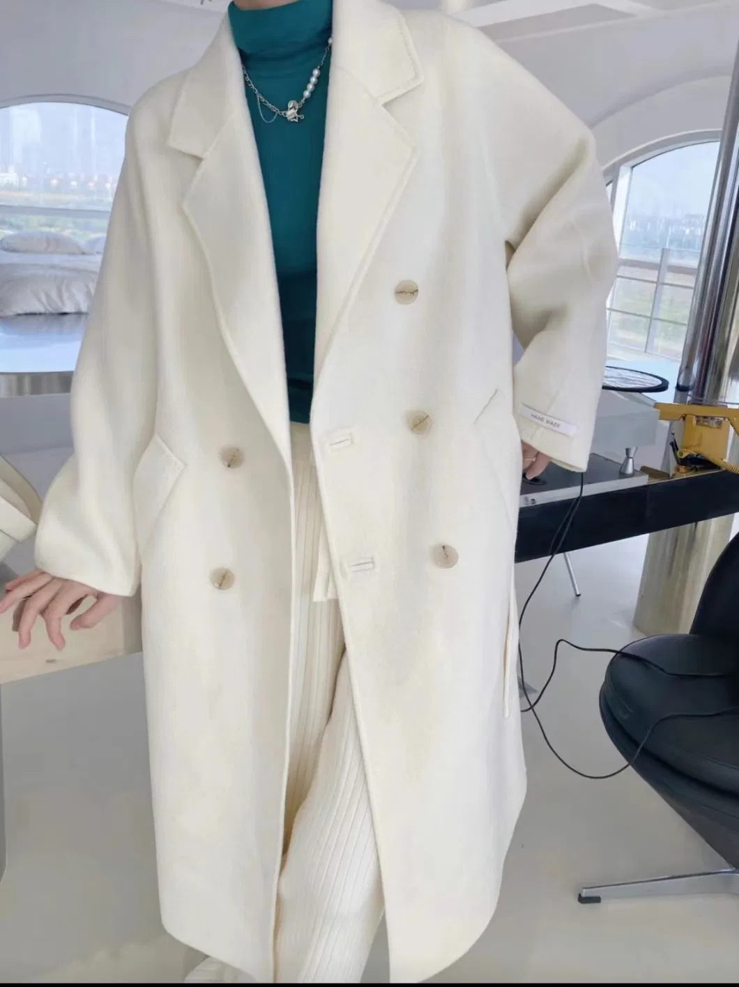 Fashion Long Sleeves Plain Soild Color Belt Long Trench Overcoat Custom Logo Luxury Warm Women Winter Cashmere and Wool Coat