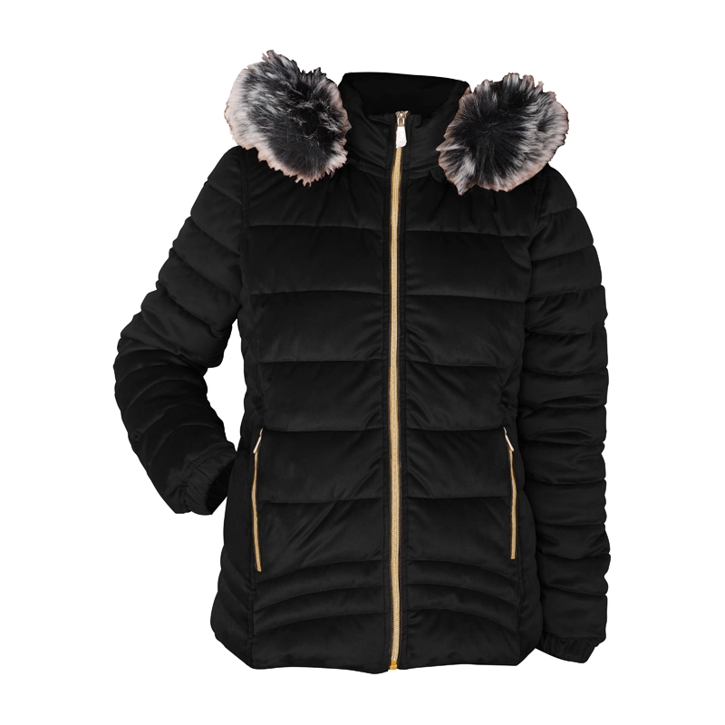 Black Velvet Women Hooded Down Jacket