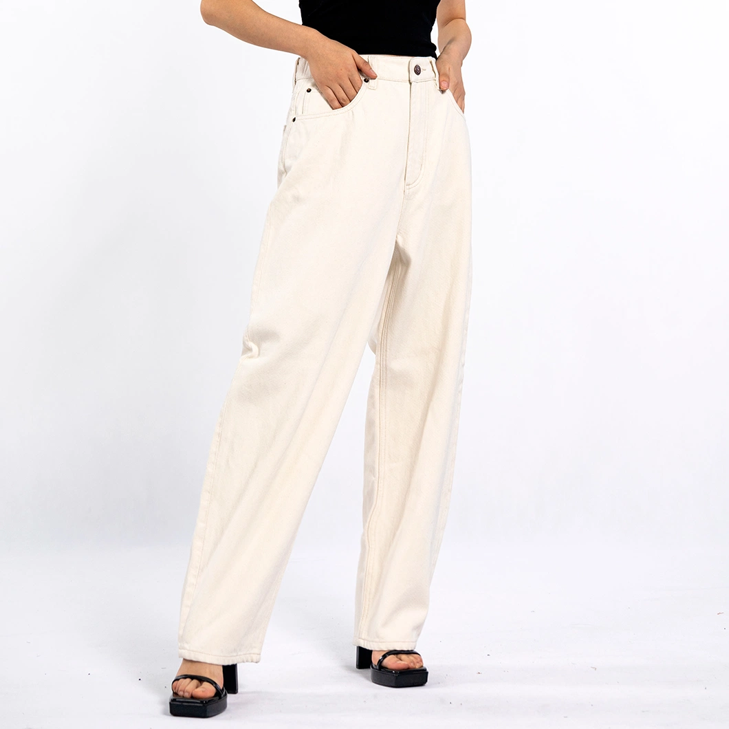 Women&prime;s High Waisted Loose Wide Leg White Jean Pants