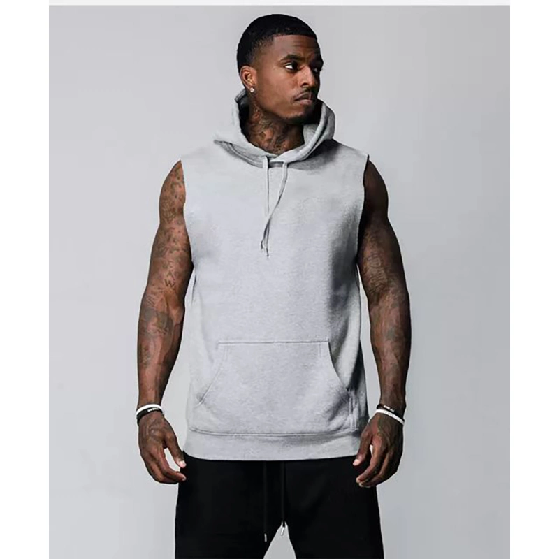 Cheap Wholesale Pull Over Custom Print Embroidery Private Label 320 GSM Fashion Summer Mens Blank Sleeveless Hoodie Shirt Men