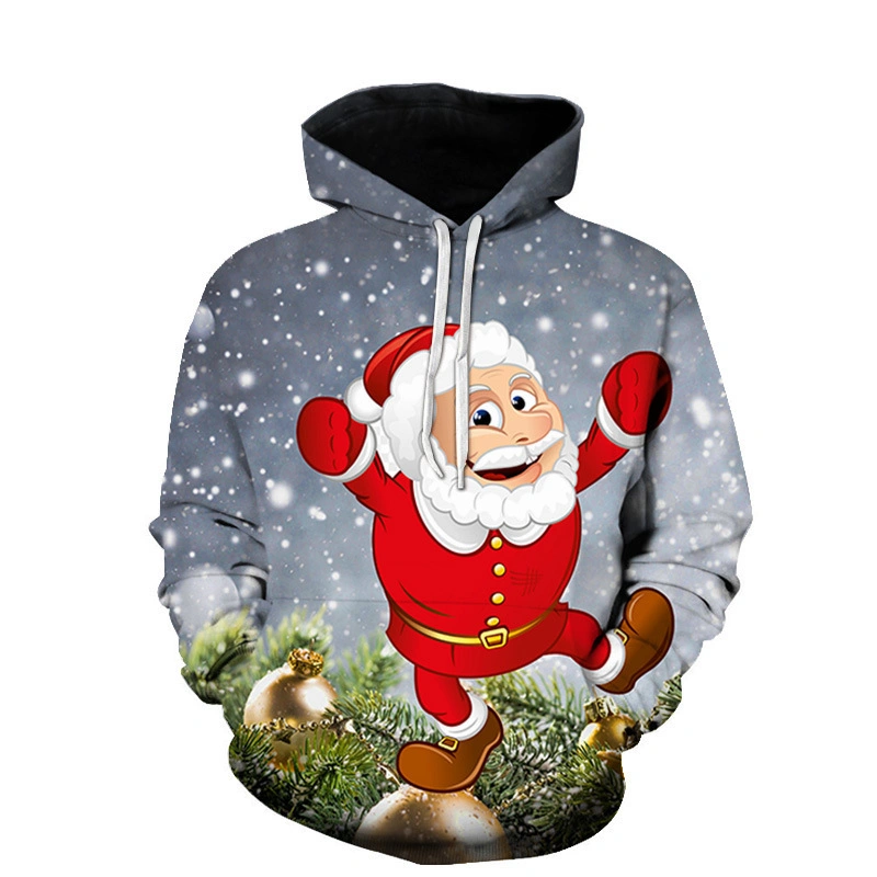 3D Print Santa Christmas Fleece Hoodie High Quality Cotton Pullover Sweatshirt Pullover