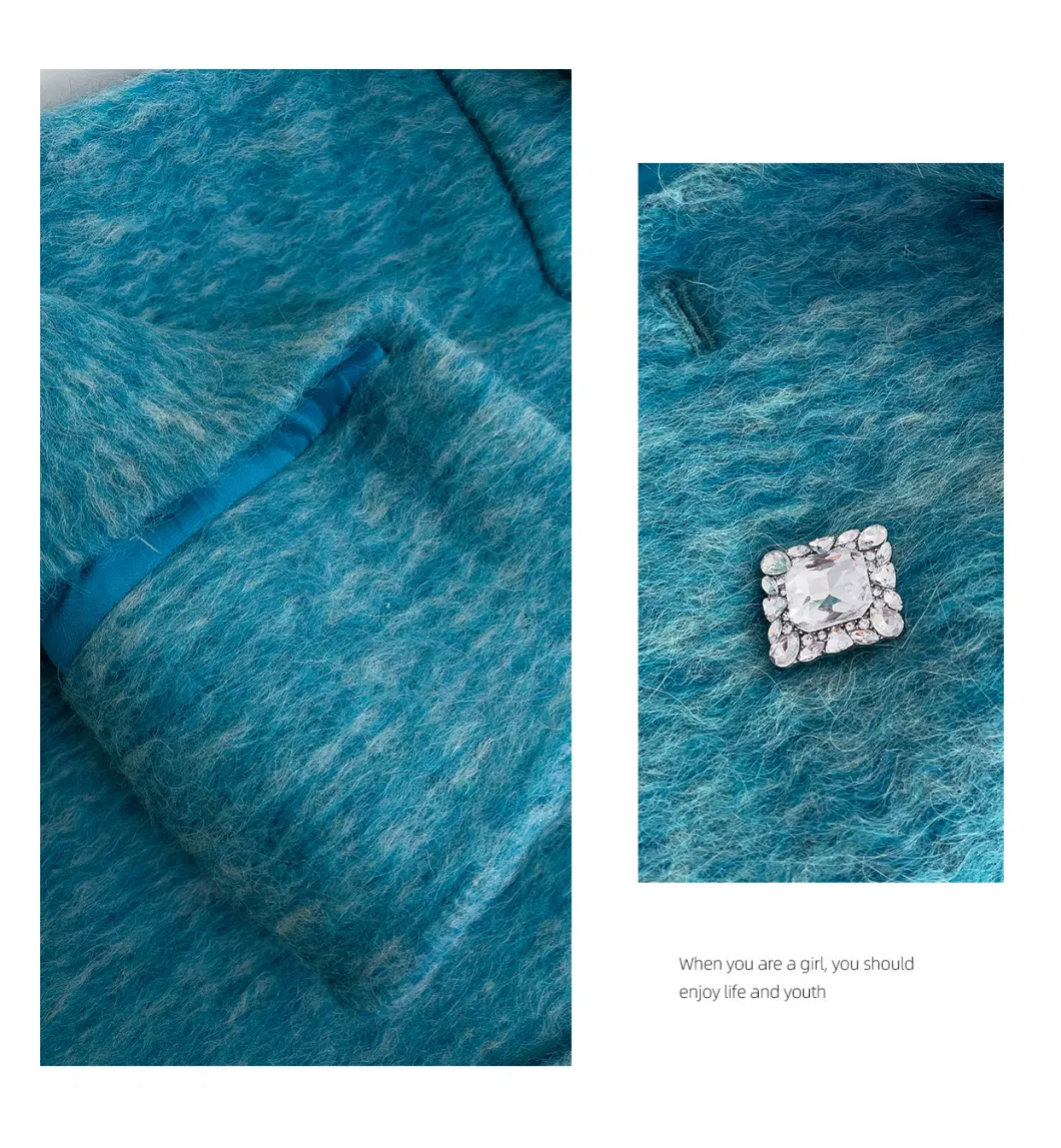 Nnr High Quality Winter Long Blue Wool Fur Coat Women