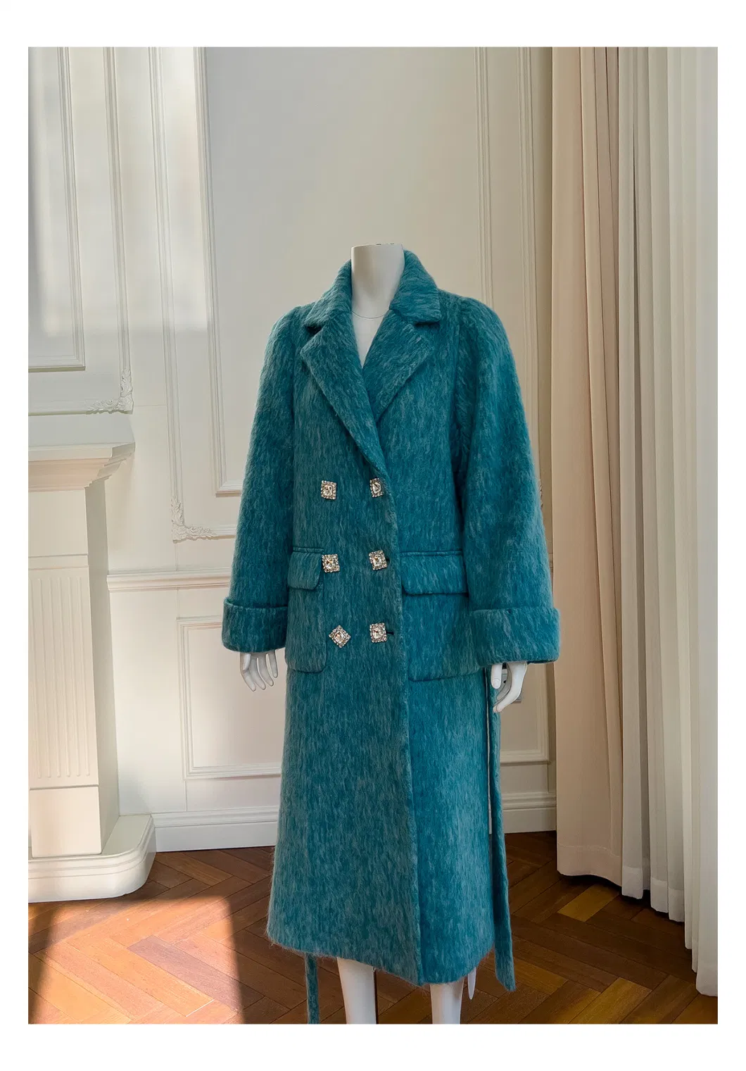 Nnr High Quality Winter Long Blue Wool Fur Coat Women