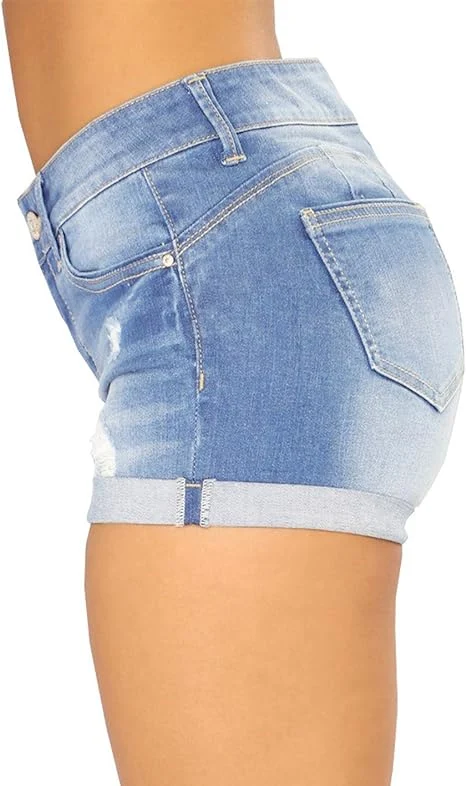 Women&prime;s Summer Jean Shorts Ripped Button Front Wide Leg Denim Jeans Casual Solid Shorts